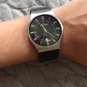 Skagen black leather watch